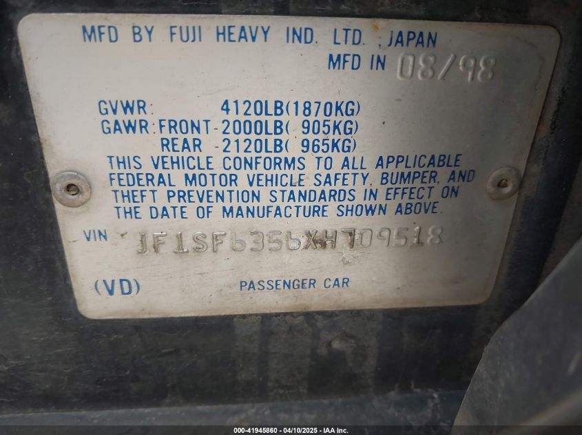 1999 Subaru Forester L VIN: JF1SF6356XH709518 Lot: 41945860