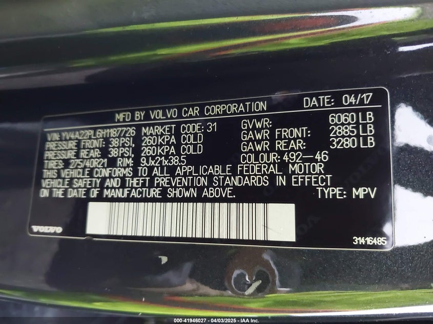 2017 VOLVO XC90 T6 - YV4A22PL6H1187726