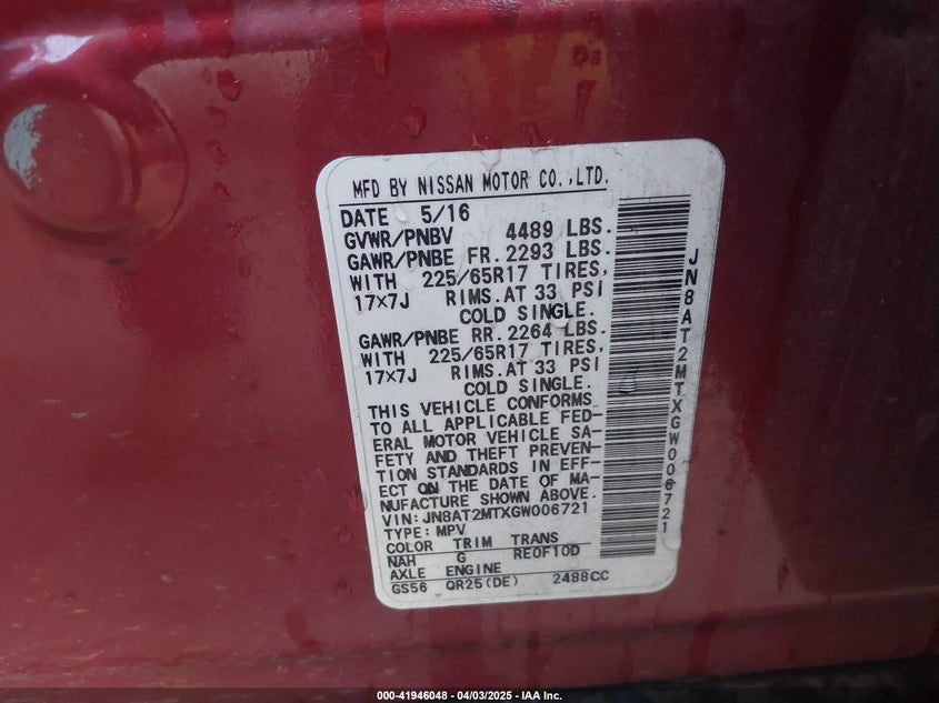 2016 NISSAN ROGUE S - JN8AT2MTXGW006721