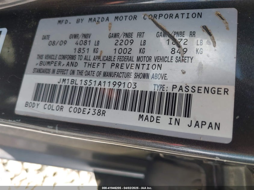 2010 MAZDA MAZDA3 VIN: JM1BL1S51A1199103