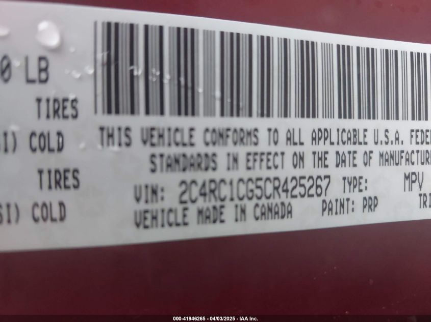 2012 Chrysler Town & Country Touring-L VIN: 2C4RC1CG5CR425267 Lot: 41946265