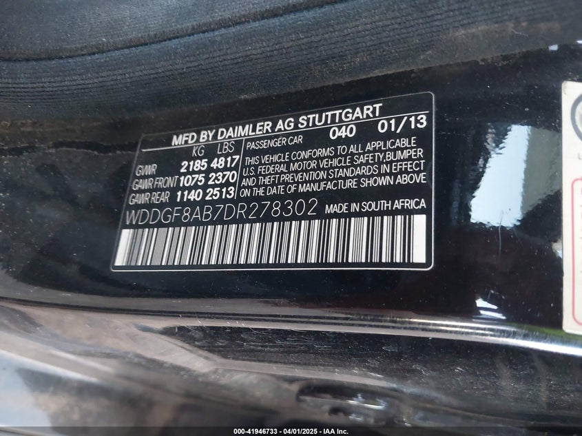 2013 MERCEDES-BENZ C 300 VIN: WDDGF8AB7DR278302