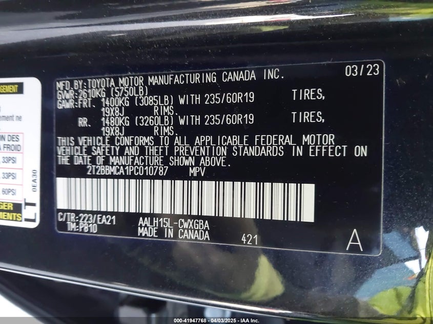 2023 LEXUS RX 350H VIN: 2T2BBMCA1PC010787