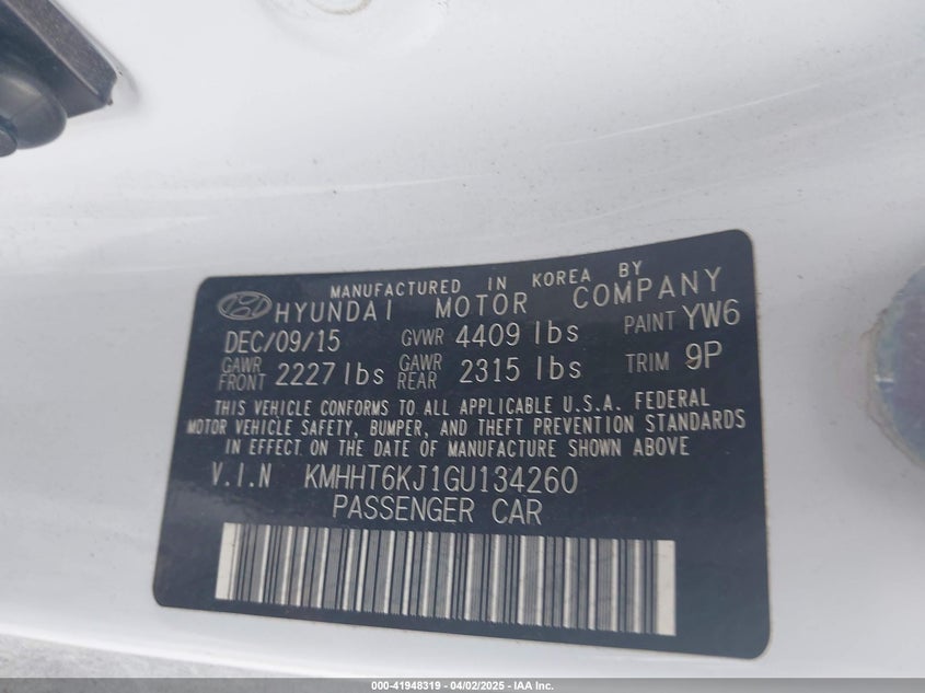 2016 HYUNDAI GENESIS 3.8 BASE KMHHT6KJ1GU134260