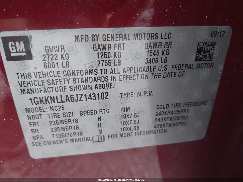 2018 GMC ACADIA SLE-2 - 1GKKNLLA6JZ143102