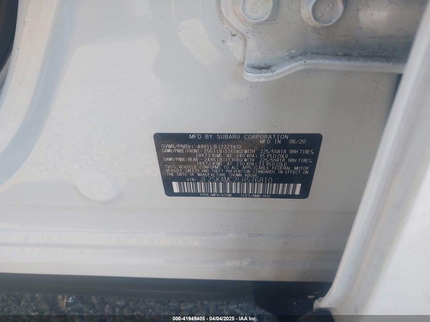 2020 SUBARU FORESTER VIN: JF2SKAMC2LH576810