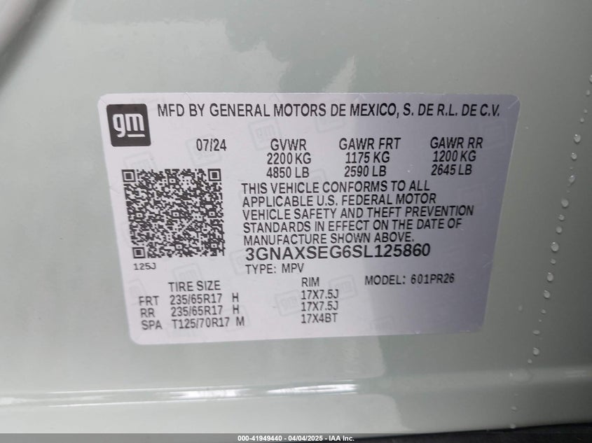 2025 CHEVROLET EQUINOX VIN: 3GNAXSEG6SL125860