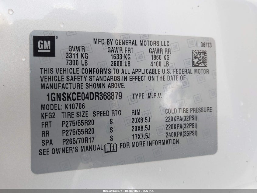 2013 CHEVROLET TAHOE LTZ - 1GNSKCE04DR368879