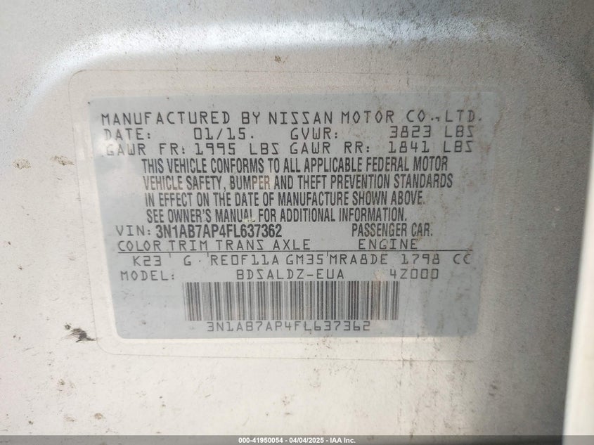 2015 NISSAN SENTRA VIN: 3N1AB7AP4FL637362