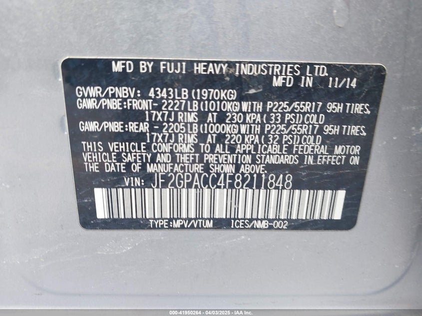 2015 SUBARU XV CROSSTREK 2.0I PREMIUM - JF2GPACC4F8211848