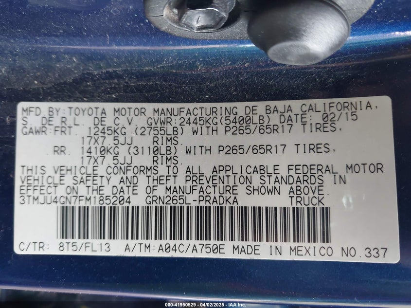 2015 TOYOTA TACOMA VIN: 3TMJU4GN7FM185204