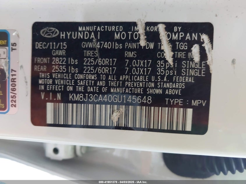 2016 HYUNDAI TUCSON LIMITED/SPORT AND ECO/SE - KM8J3CA40GU145648
