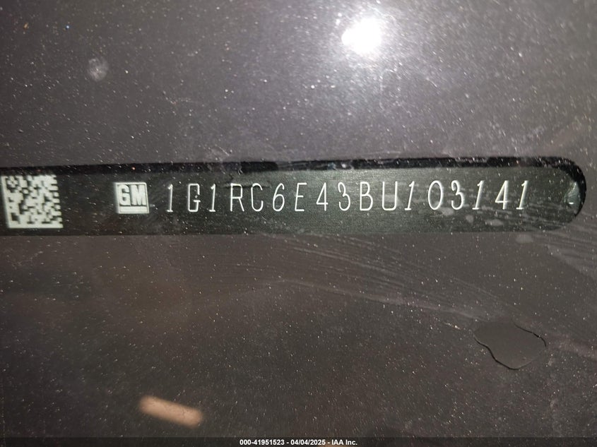 2011 CHEVROLET VOLT VIN: 1G1RC6E43BU103141