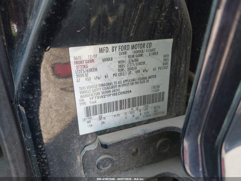2008 FORD F-250 VIN: 1FTSW21R18ED05294