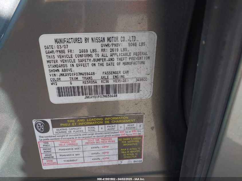 2007 Infiniti M35X VIN: JNKAY01F07M459448 Lot: 41951902