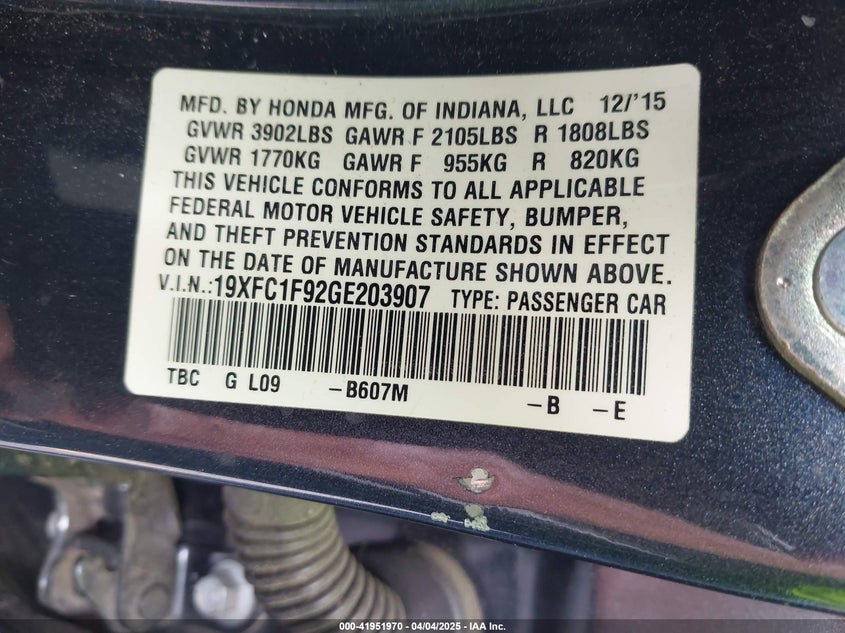 2016 HONDA CIVIC TOURING - 19XFC1F92GE203907