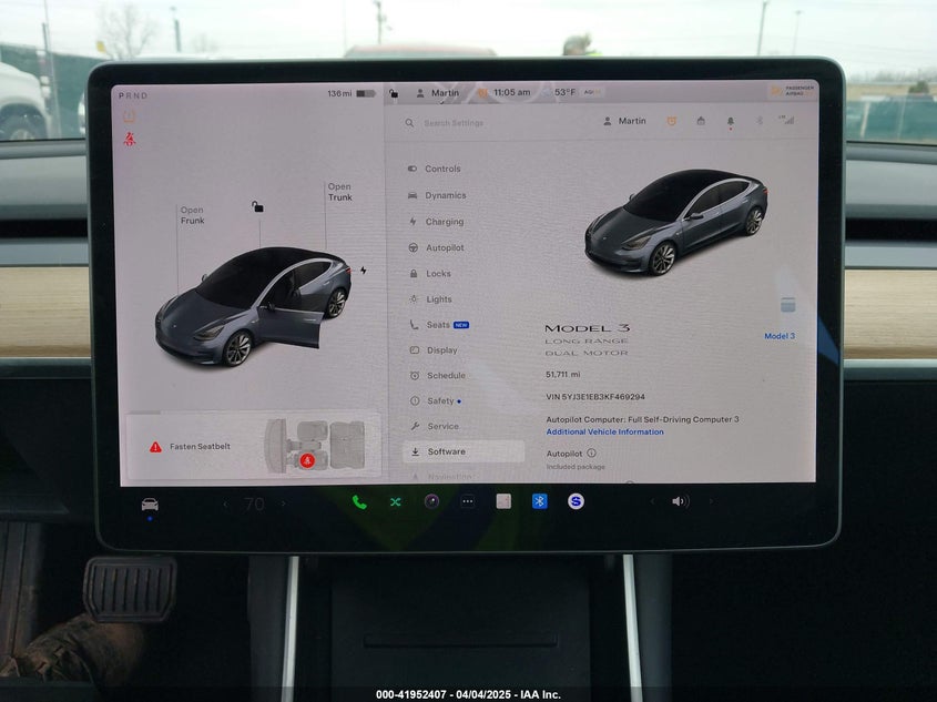 2019 TESLA MODEL 3 VIN: 5YJ3E1EB3KF469294