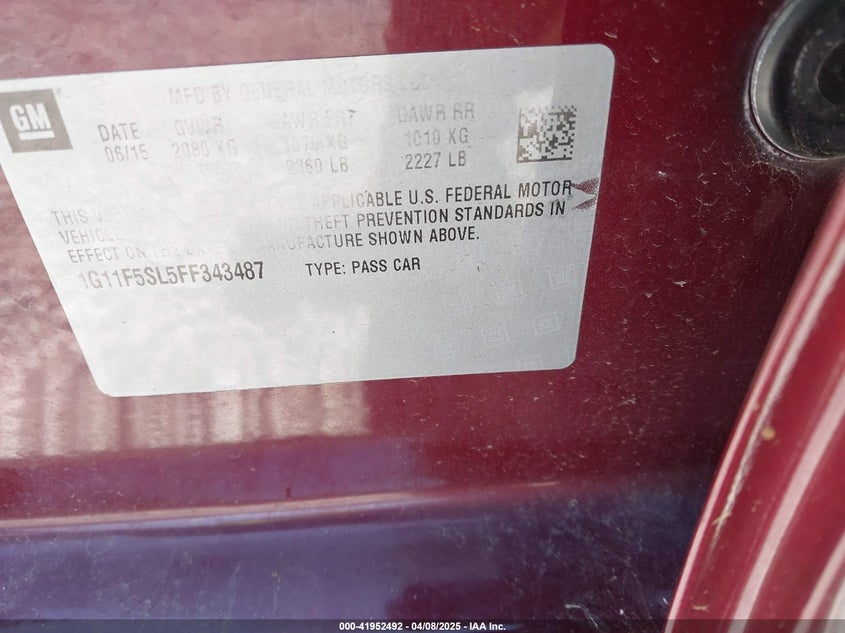 2015 CHEVROLET MALIBU 1LZ - 1G11F5SL5FF343487