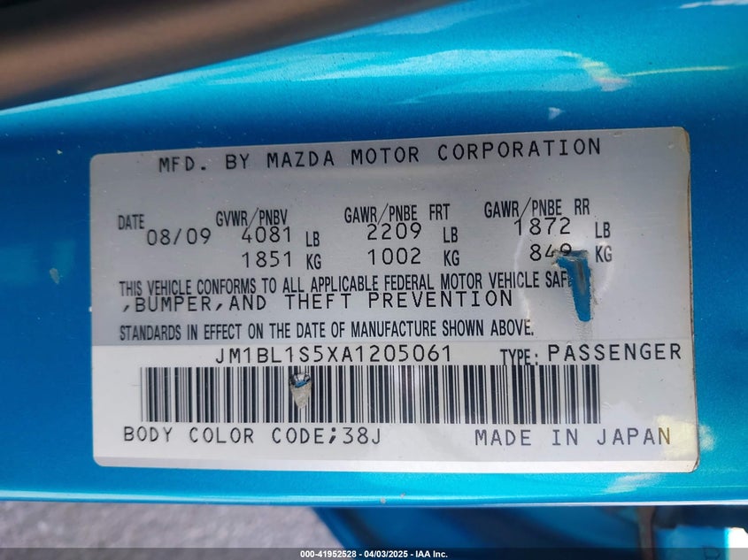 2007 MAZDA MAZDA3 VIN: JM1BK12F871667302