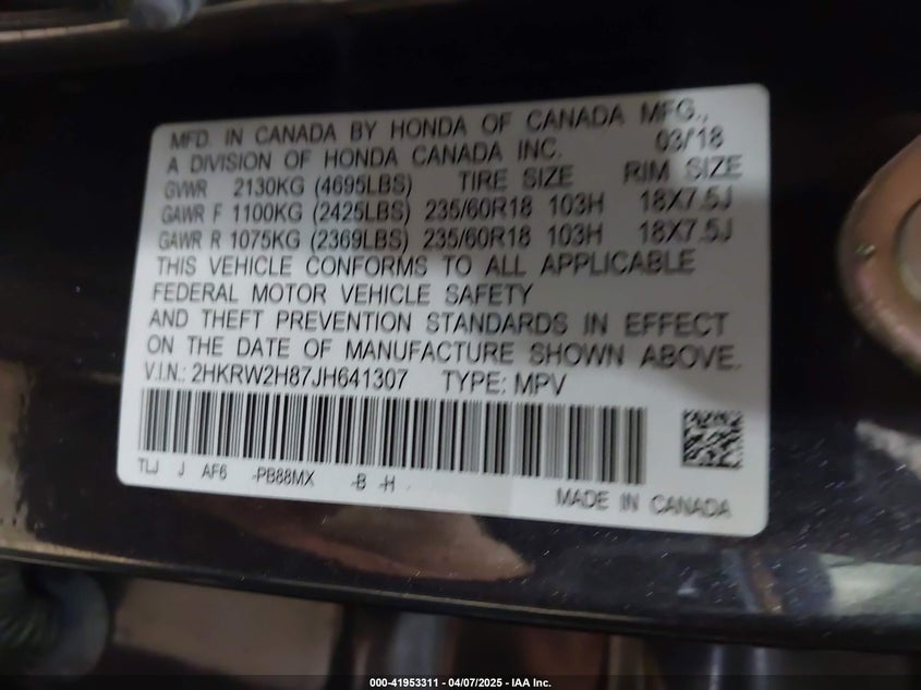 2018 HONDA CR-V EX-L - 2HKRW2H87JH641307