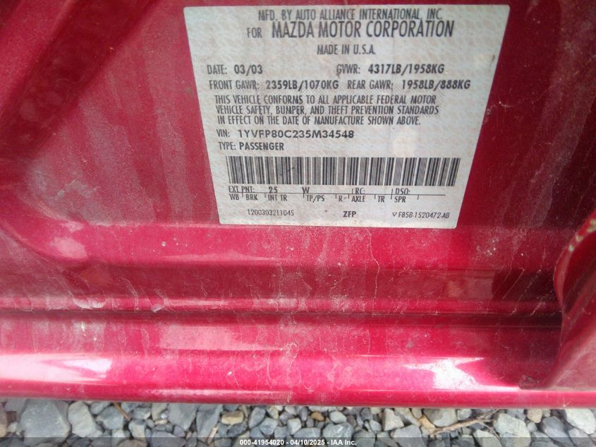 2003 Mazda Mazda6 I VIN: 1YVFP80C235M34548 Lot: 39377160