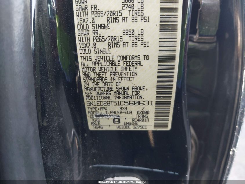 2001 Nissan Xterra Xe-V6 VIN: 5N1ED28T51C560631 Lot: 41954247