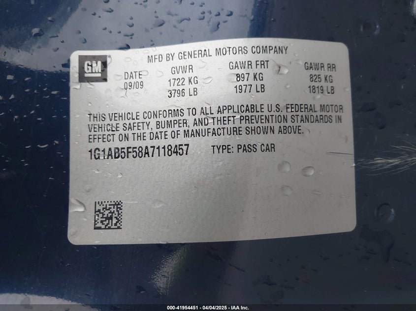 2010 CHEVROLET COBALT VIN: 1G1AB5F58A7118457