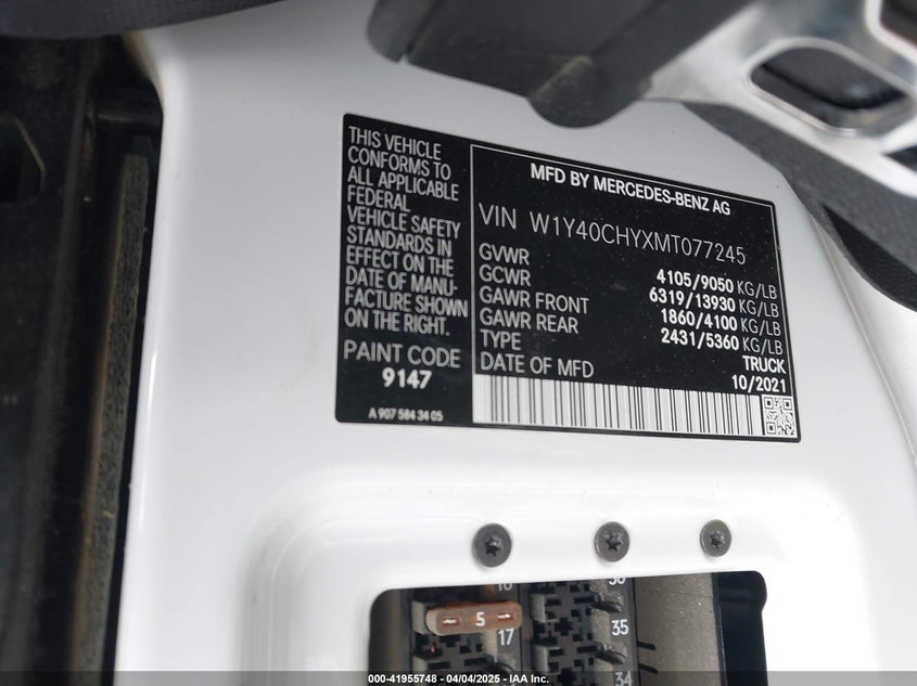 2021 MERCEDES-BENZ SPRINTER 2500 VIN: W1Y40CHYXMT077245