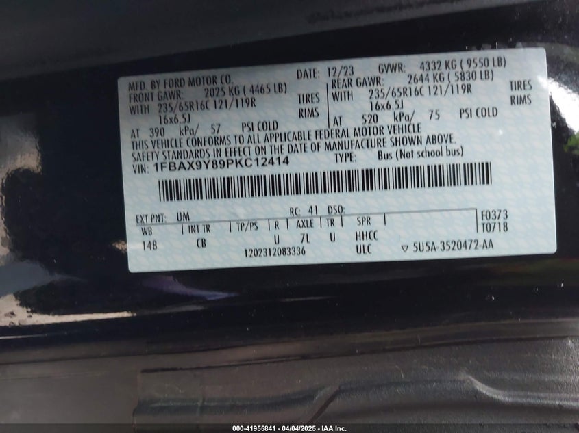 VIN 1FBAX9Y89PKC12414 2023 FORD TRANSIT-350 PASSENGER VAN XL