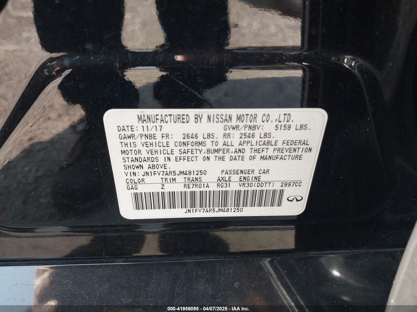 2018 INFINITI Q50 VIN: JN1FV7AR5JM481250