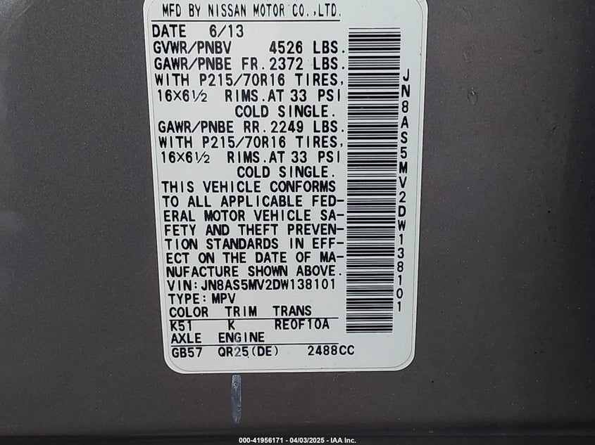 2013 NISSAN ROGUE S - JN8AS5MV2DW138101