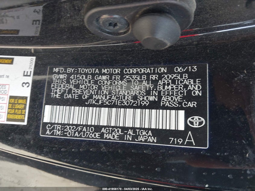 2014 SCION TC VIN: JTKJF5C71E3072199