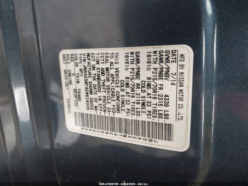 2014 NISSAN ROGUE SELECT S - JN8AS5MT4EW624005