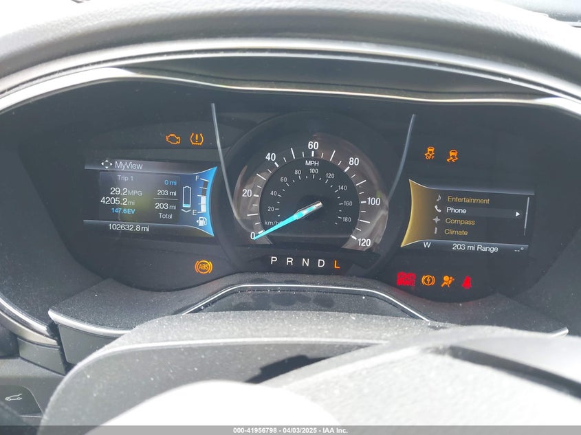 2016 FORD FUSION ENERGI VIN: 3FA6P0PU2GR322122