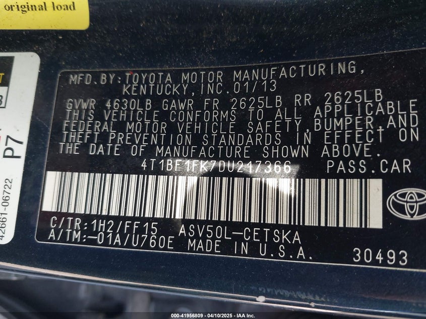 2013 TOYOTA CAMRY L/SE/LE/XLE - 4T1BF1FK7DU217366