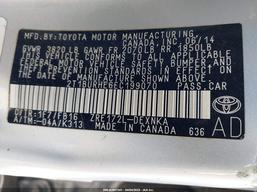 2014 TOYOTA COROLLA LE - 2T1BURHE6EC199070