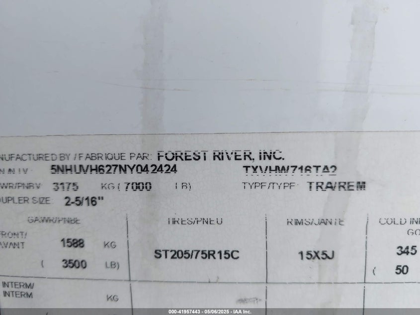 2020 CONTINENTAL CARGO TRAILER VIN: 5NHUVH627NY042424