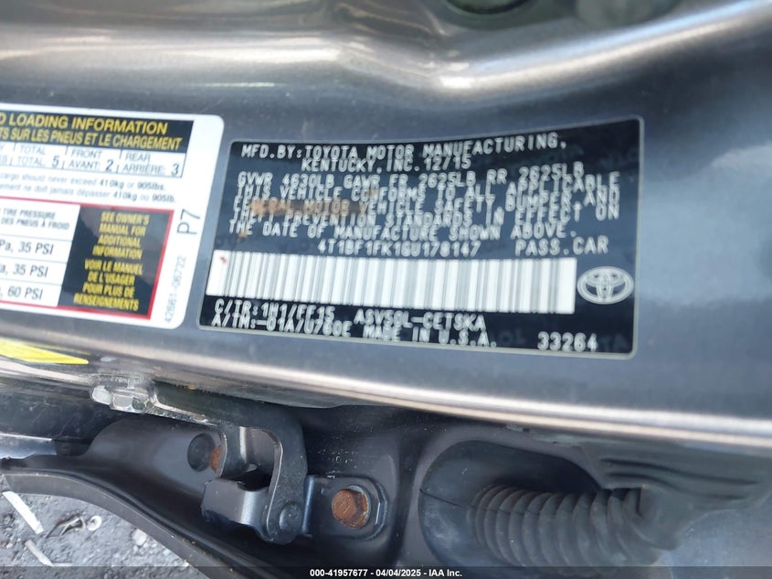 2016 TOYOTA CAMRY VIN: 4T1BF1FK1GU178147