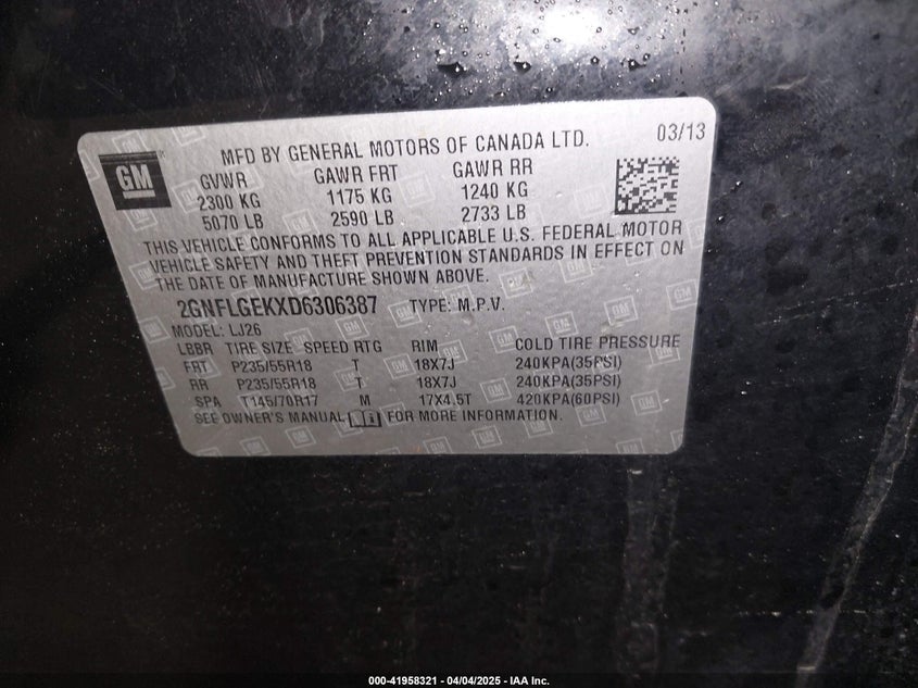 2013 CHEVROLET EQUINOX LTZ - 2GNFLGEKXD6306387