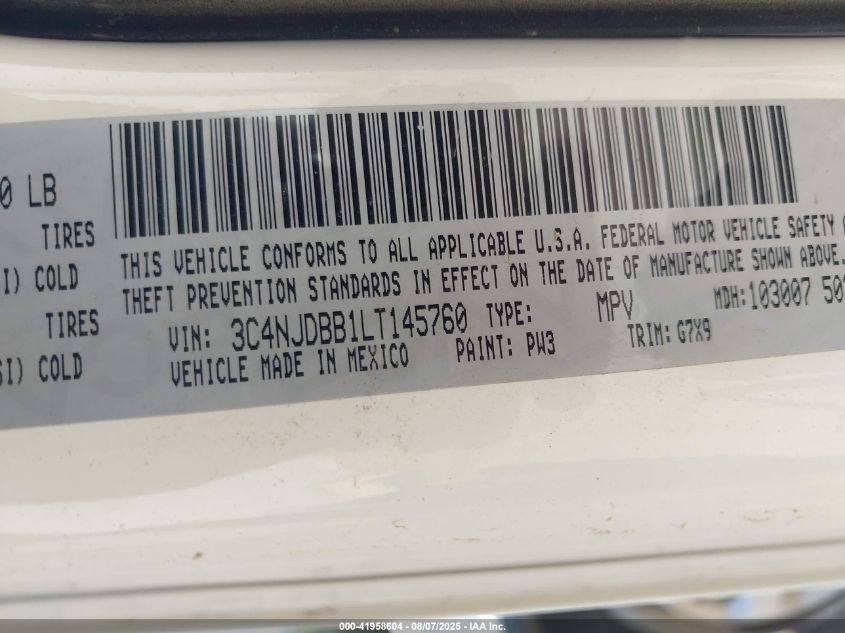 2020 Jeep Compass Latitude 4X4 VIN: 3C4NJDBB1LT145760 Lot: 41958604