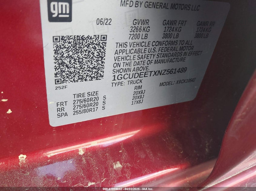 2022 CHEVROLET SILVERADO 1500 4WD  SHORT BED RST - 1GCUDEETXNZ561489