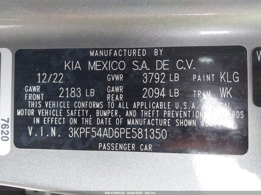 2023 KIA FORTE VIN: 3KPF54AD6PE581350