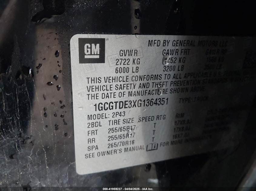 2016 CHEVROLET COLORADO Z71 - 1GCGTDE3XG1364351