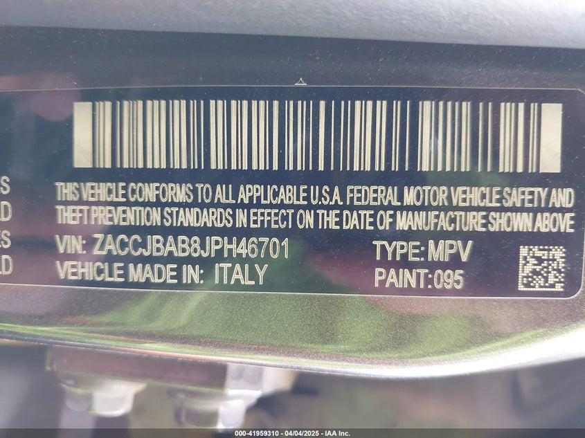 2018 JEEP RENEGADE VIN: ZACCJBAB8JPH46701
