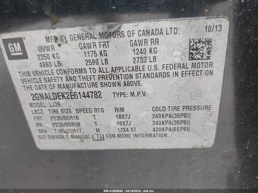 2014 CHEVROLET EQUINOX LTZ - 2GNALDEK2E6144782