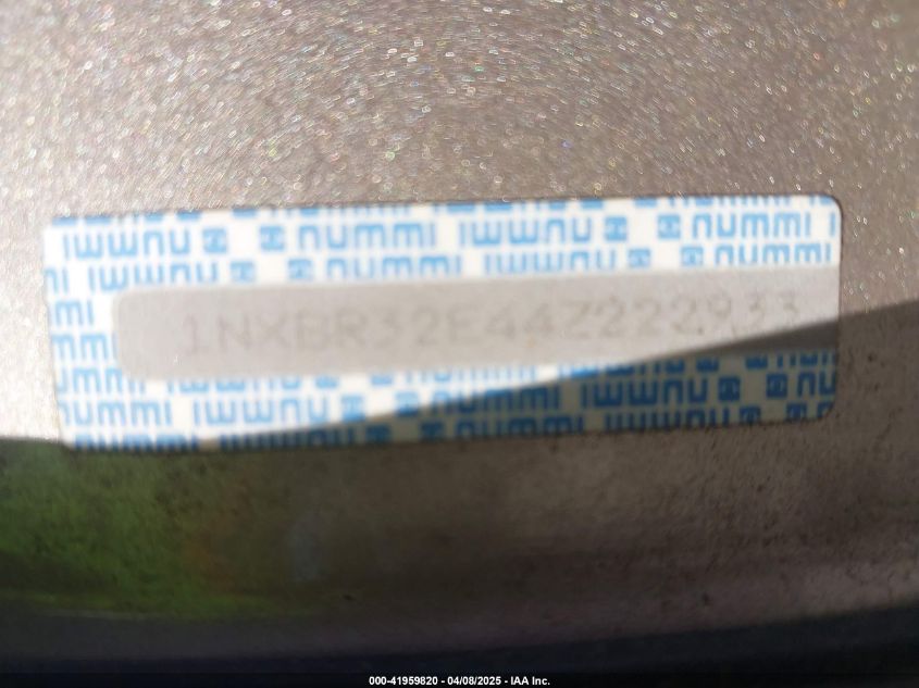 2004 Toyota Corolla Le VIN: 1NXBR32E44Z222933 Lot: 41959820