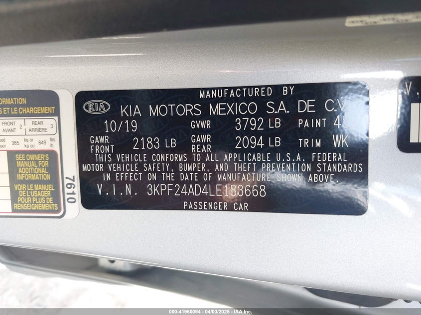 2020 KIA FORTE LXS - 3KPF24AD4LE183668