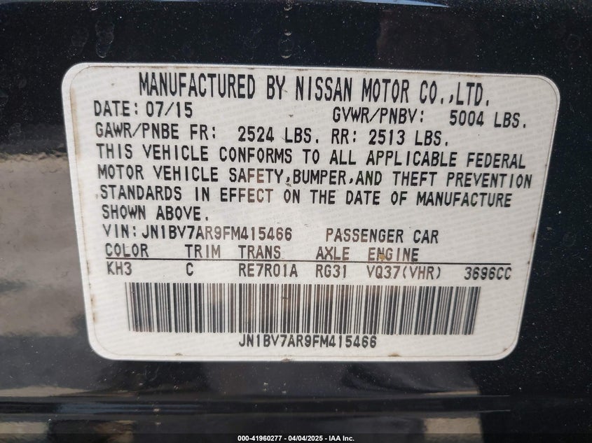 2015 INFINITI Q50 PREMIUM - JN1BV7AR9FM415466