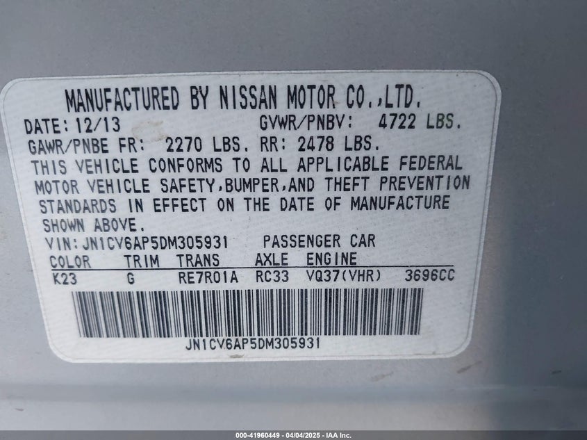 2013 INFINITI G37 JOURNEY - JN1CV6AP5DM305931