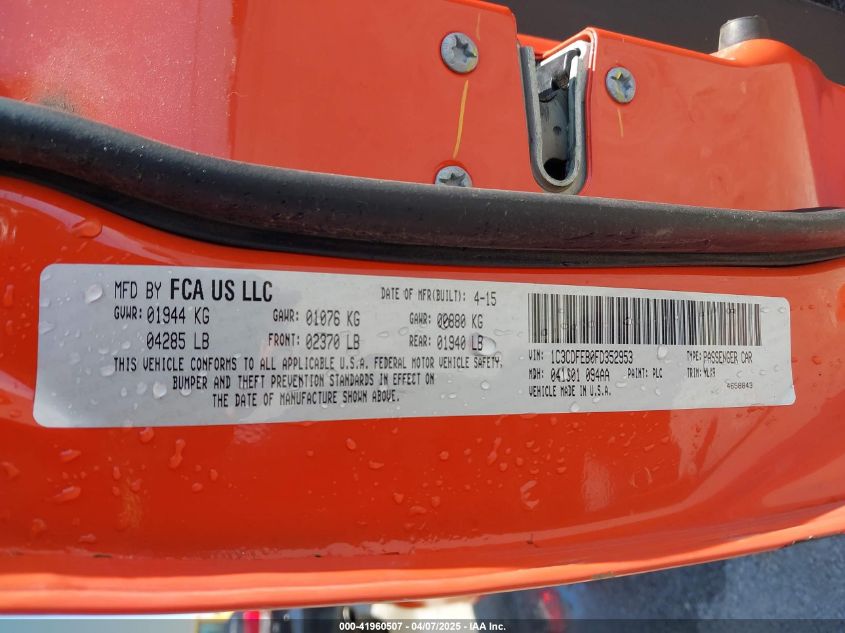 2015 Dodge Dart Gt VIN: 1C3CDFEB0FD352953 Lot: 41960507